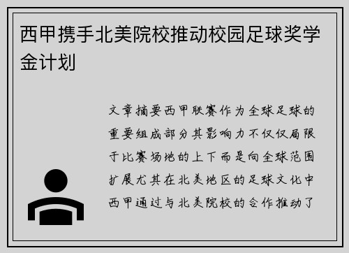 西甲携手北美院校推动校园足球奖学金计划 西甲携手北美院校推动校园足球奖学金计划